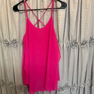 Daytrip Hot Pink Double Crisscross Chiffon Cami